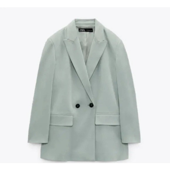 Zara Jackets & Blazers - ZARA WOMAN EUC DOUBLE-BREASTED SOFT‎ OVERSIZED BLAZER LIGHT GREEN | 8372/037 M